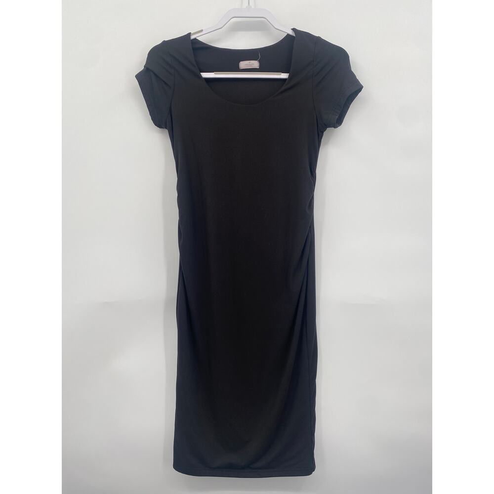 Winter Wren Maternity Black Rouching Sides Dress Short Sleeve Knee Length Small